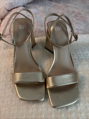 bp Metallic Gold Strappy Block Heel Sandals